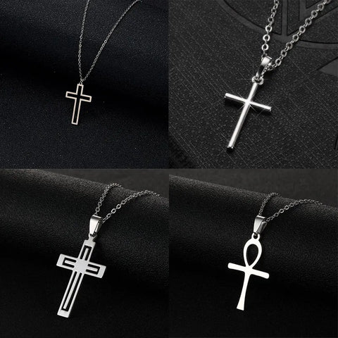 RINHOO Stainless Steel Necklace with Cross Pendant