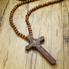 Jesus Christ Cross Necklace With Wood Beads