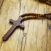 Jesus Christ Cross Necklace With Wood Beads