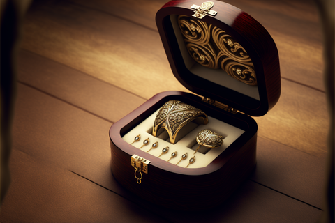 the jewelry box with golden jewelry